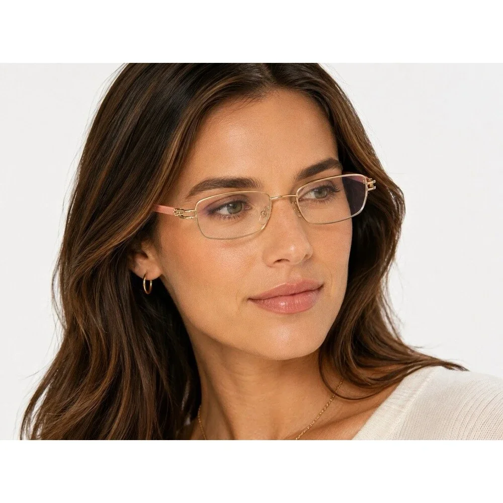 UV400 Light Tint Glasses Gold Rectangle Frame Peach Arms Anti Reflective Unisex